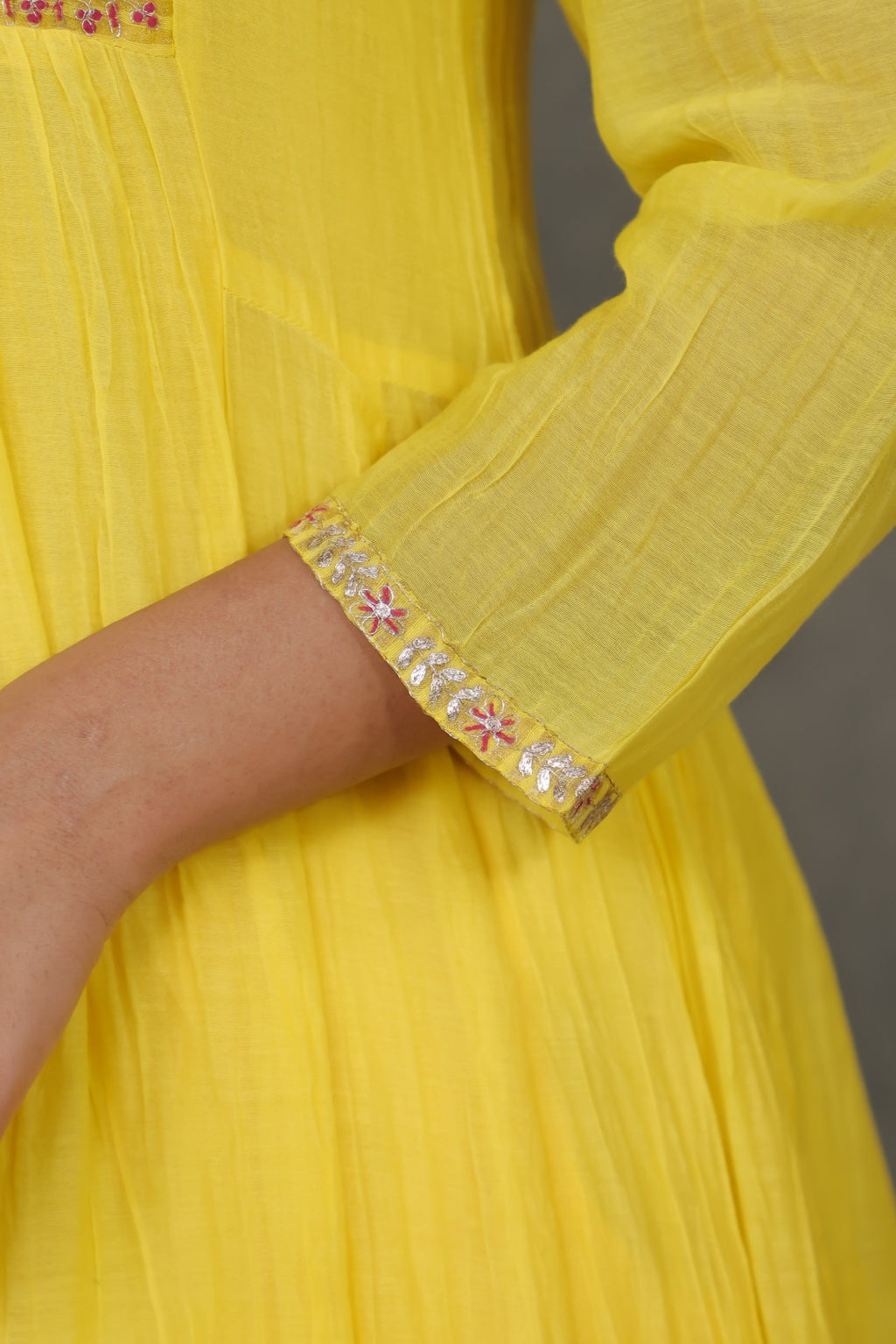 Yellow Chanderi Kurta with Pitan work