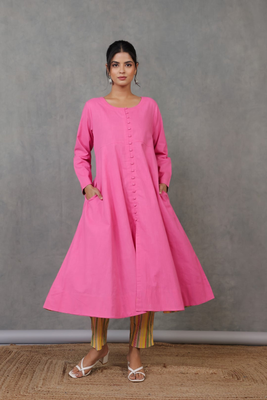 Anarkali kurta w/Chevron cuff