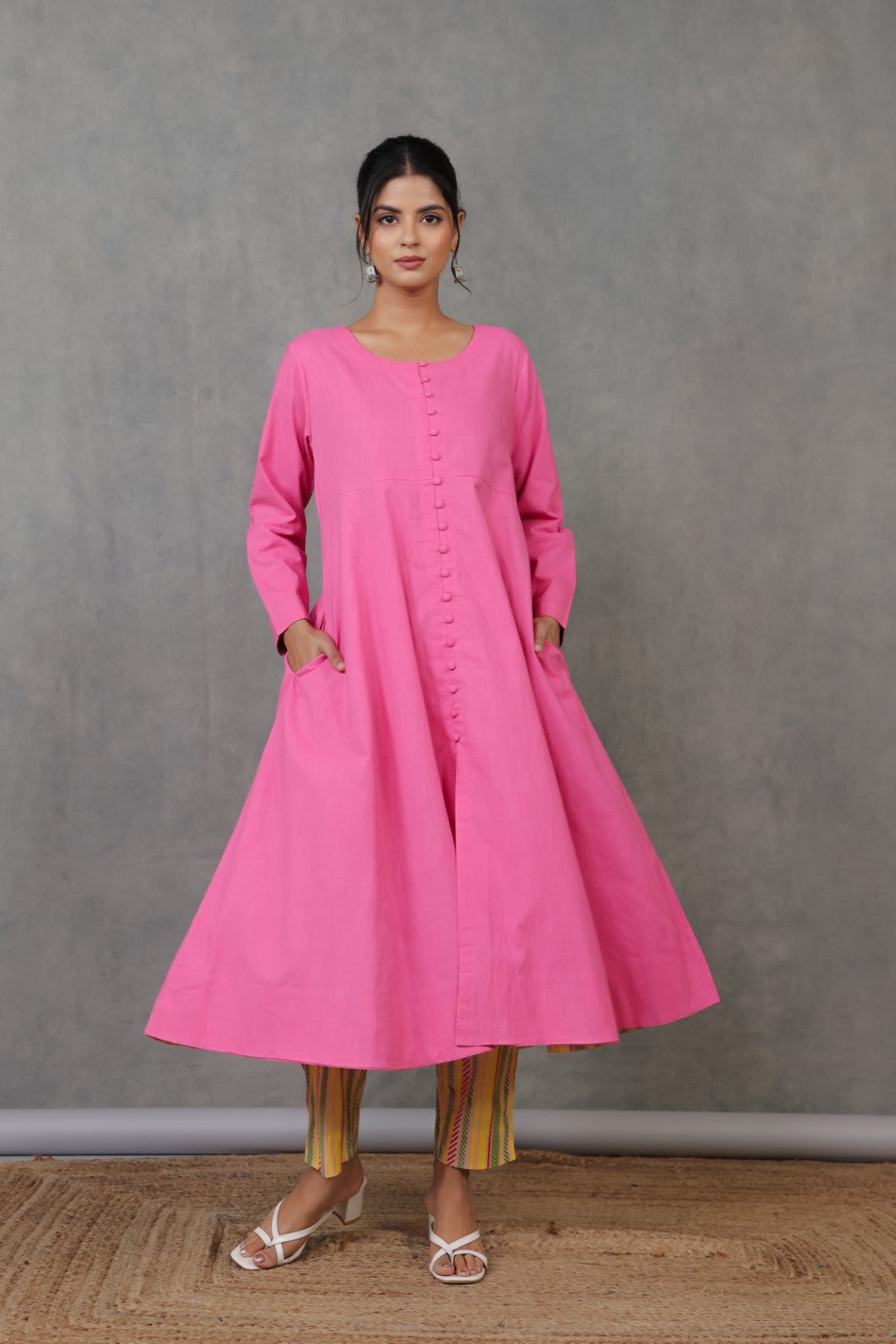 Anarkali kurta w/Chevron cuff