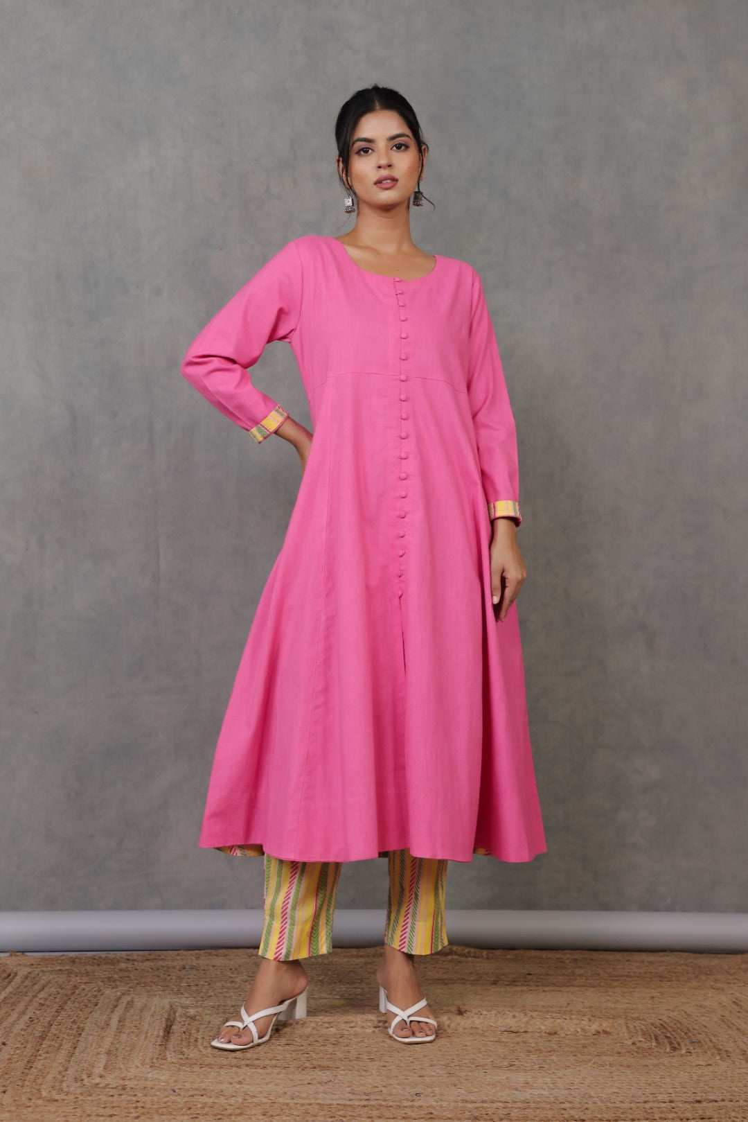 Anarkali kurta w/Chevron cuff