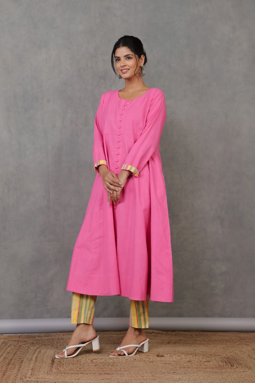 Anarkali kurta w/Chevron cuff