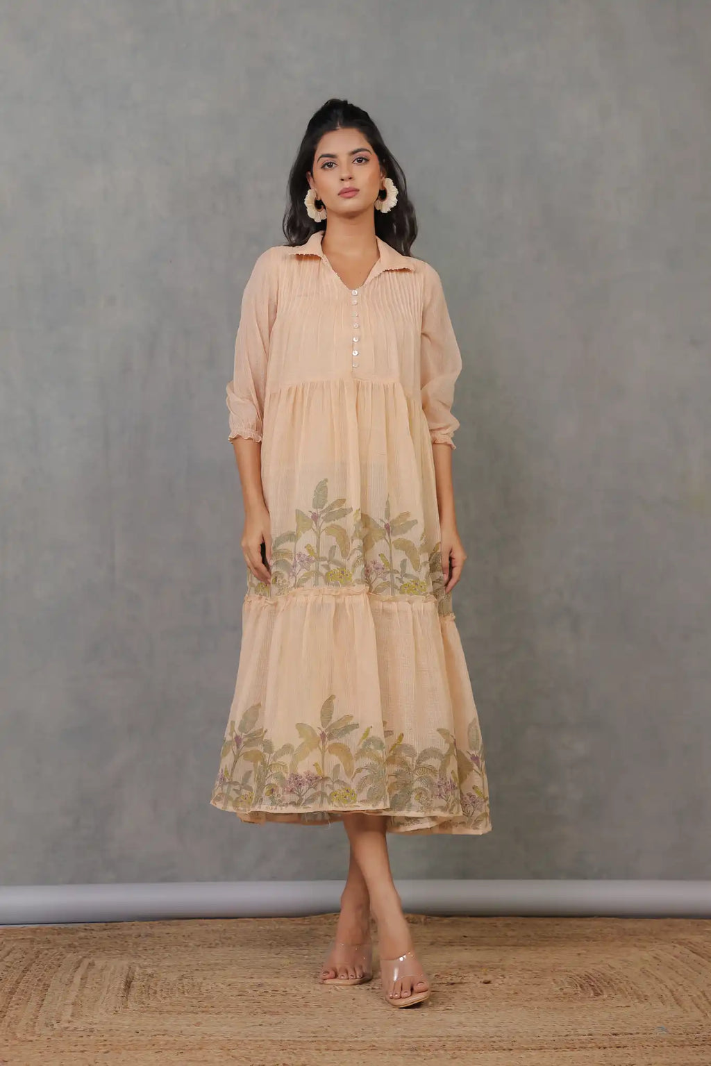 Beige Kota Palm Print Dress