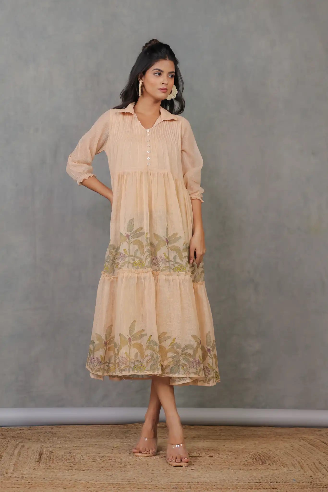 Beige Kota Palm Print Dress