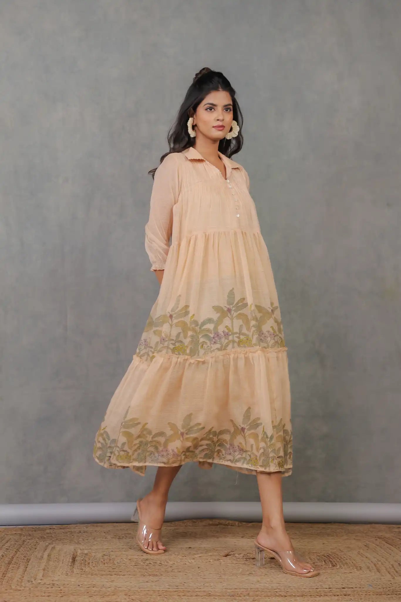 Beige Kota Palm Print Dress