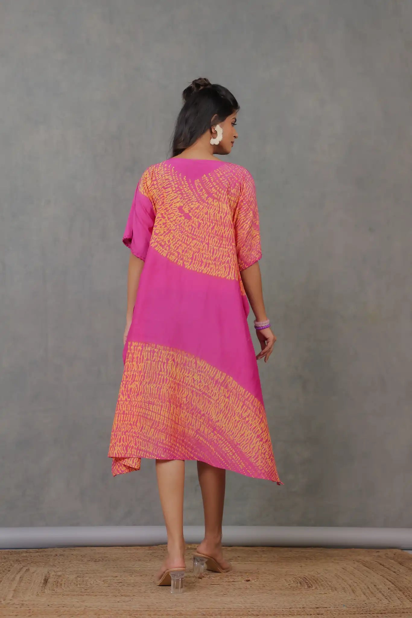 Magenta cotton silk shibori kaftan