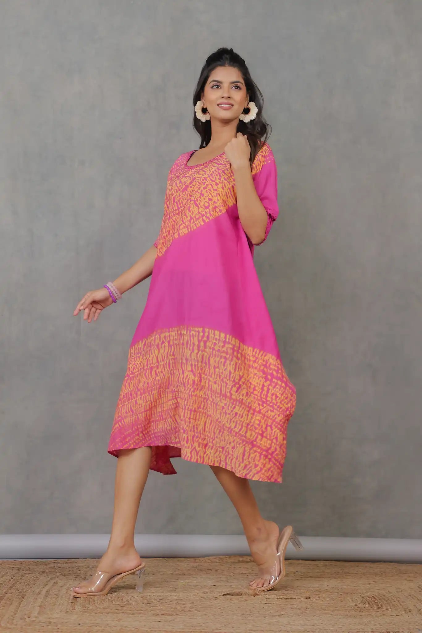 Magenta cotton silk shibori kaftan
