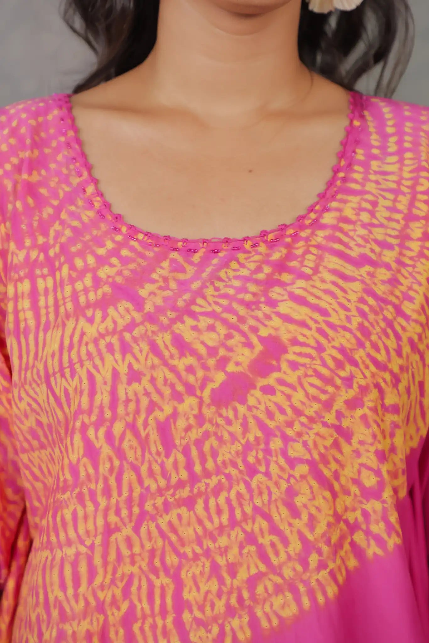 Magenta cotton silk shibori kaftan