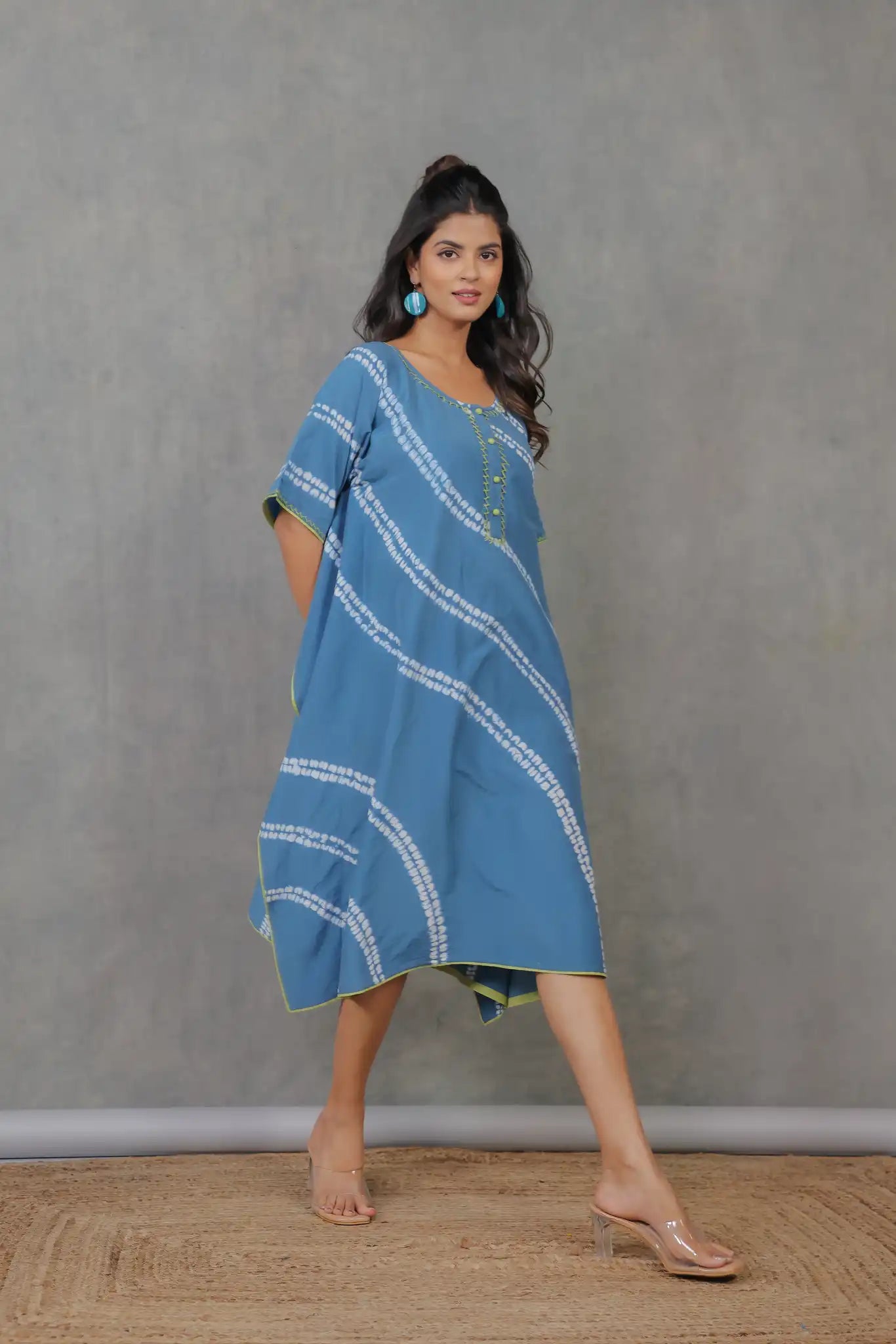 Saphire cotton silk shibori kaftan