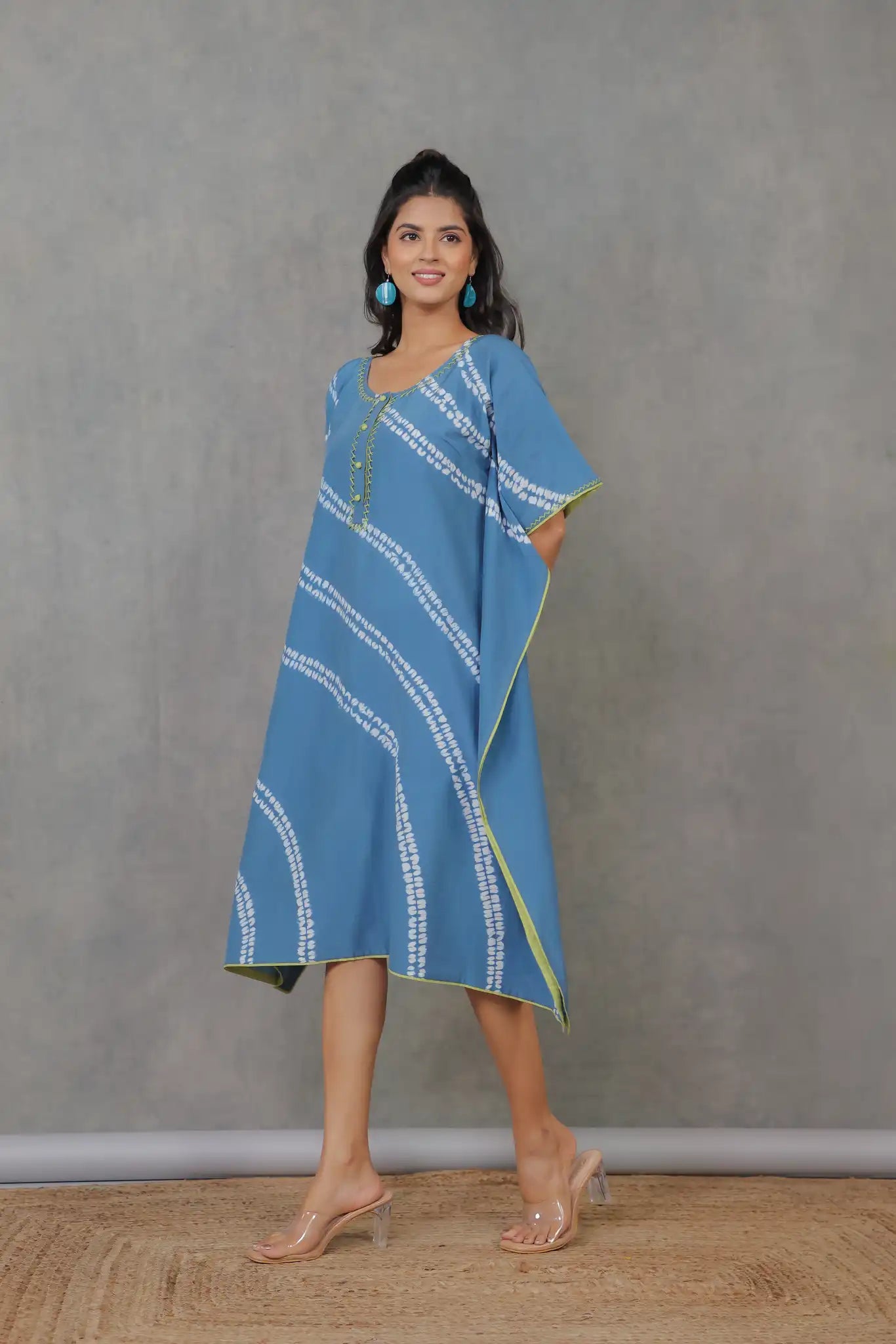Saphire cotton silk shibori kaftan