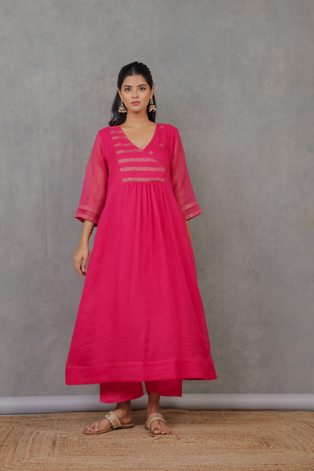 Dark Pink Rogan art Kurta