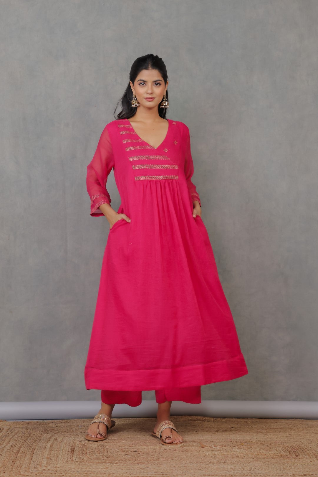 Dark Pink Rogan art Kurta
