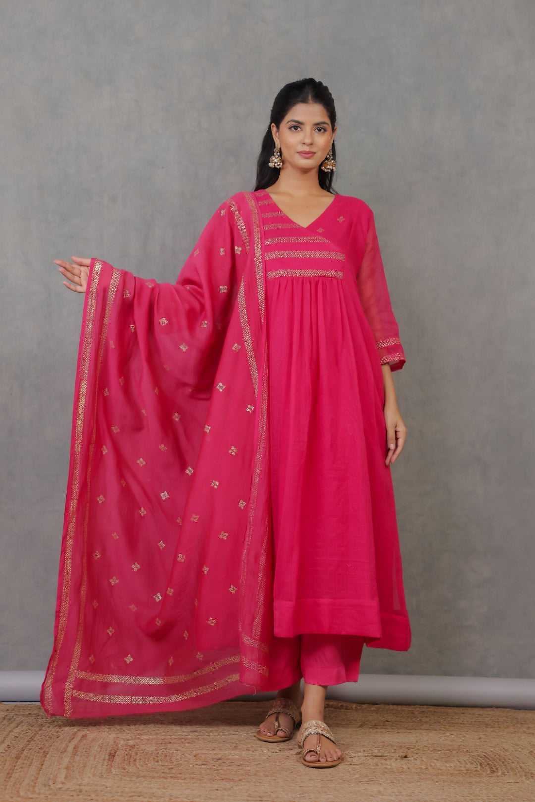 Dark Pink Rogan art Kurta