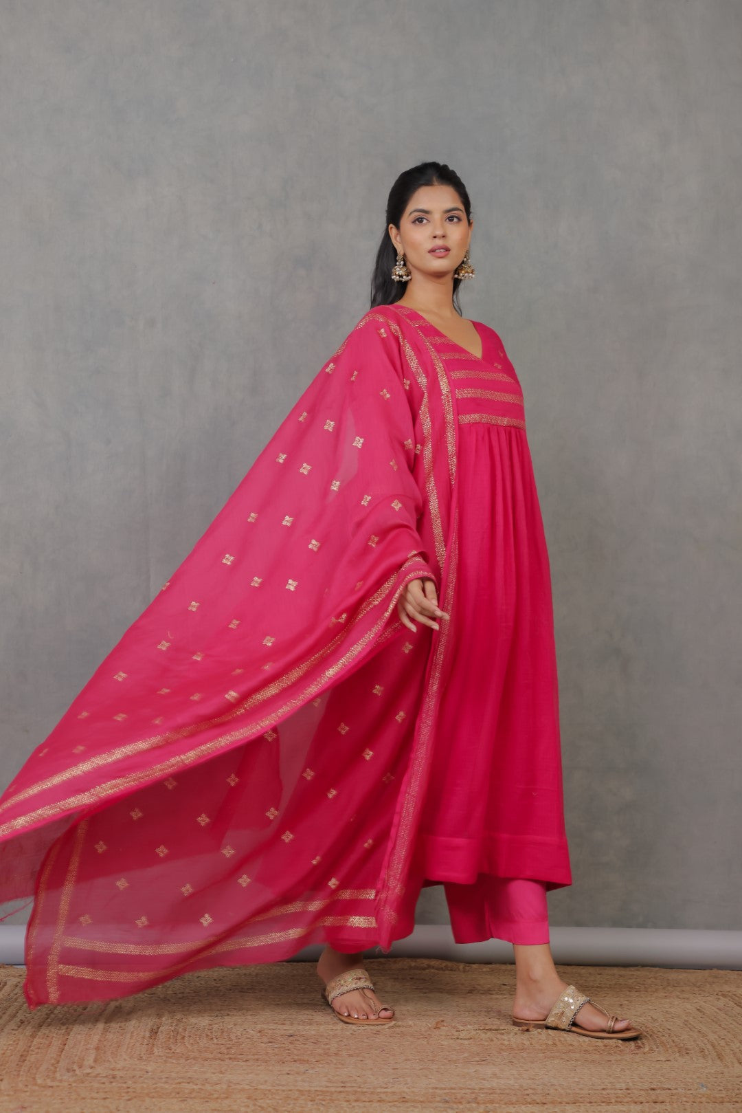 Dark Pink Rogan art Kurta