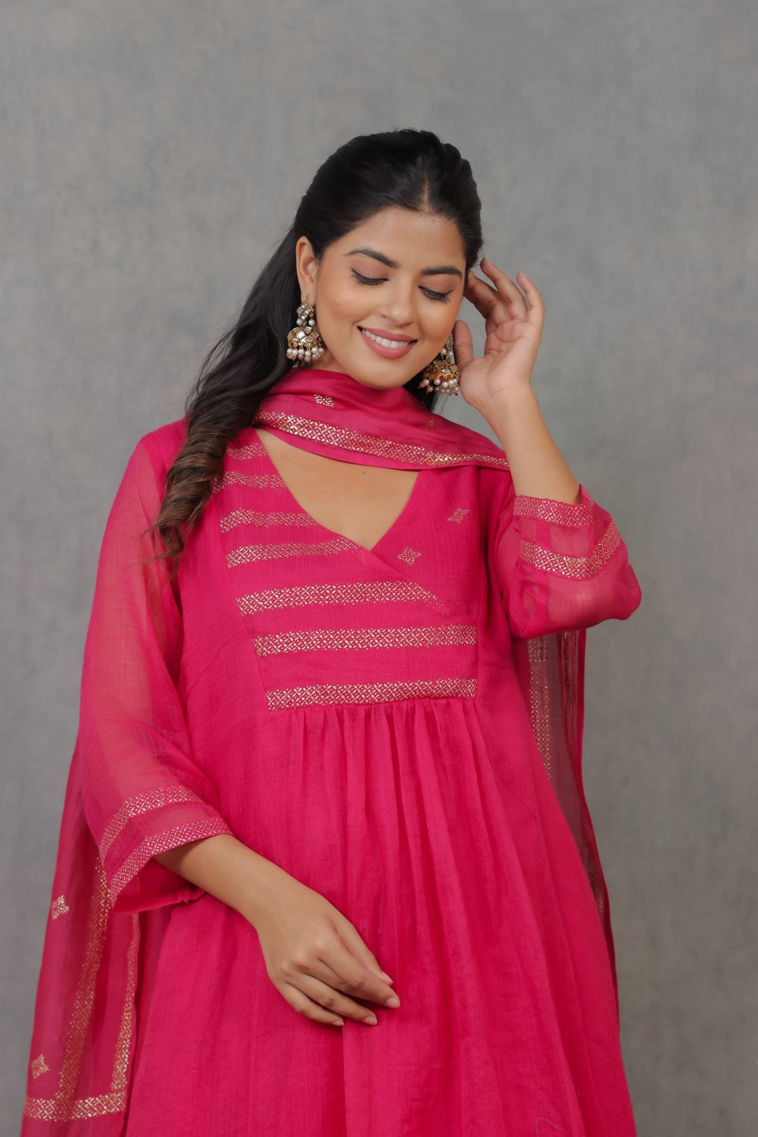 Dark Pink Rogan art Kurta