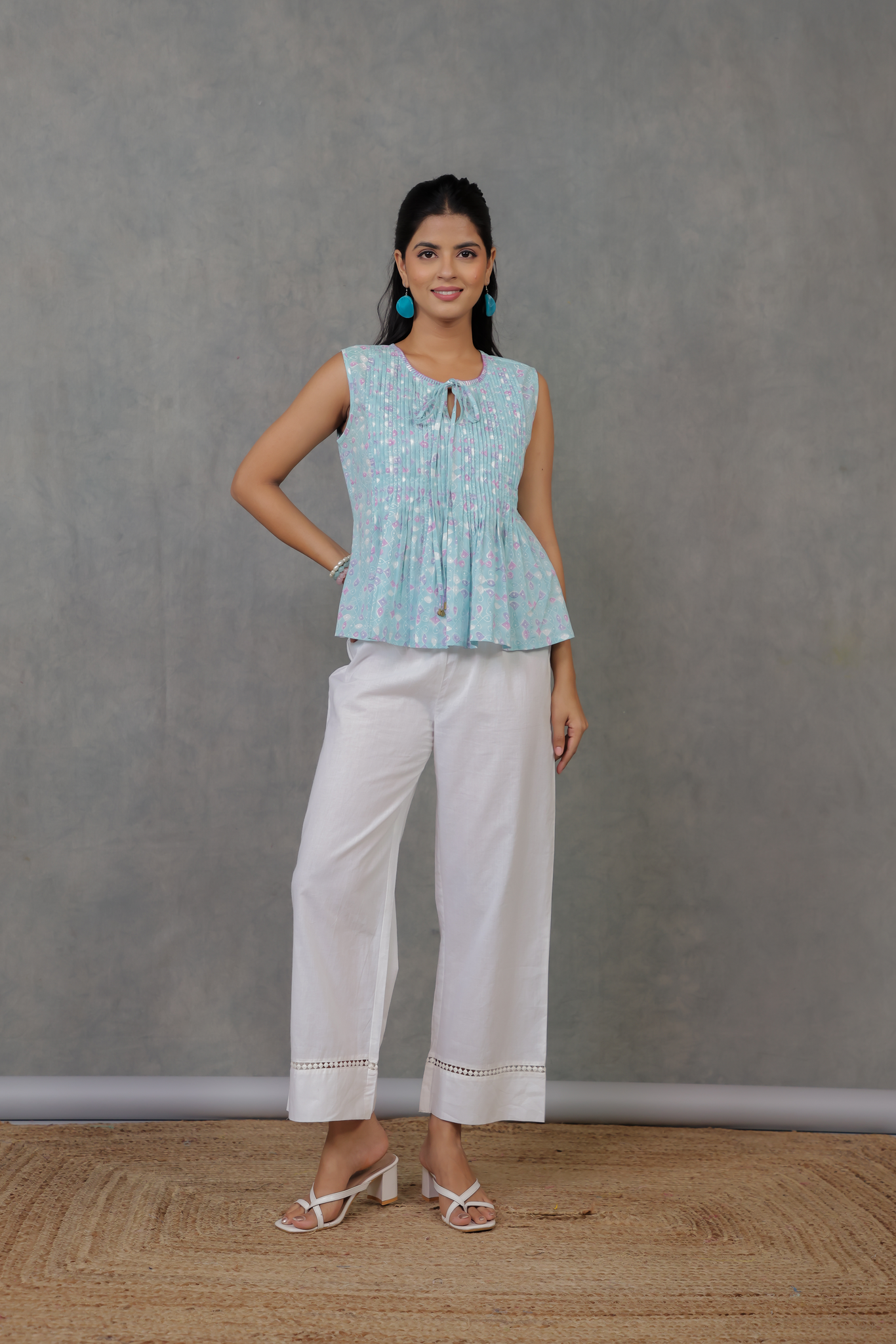Cutie Patootie Pintuck Top -  Teal Kolam