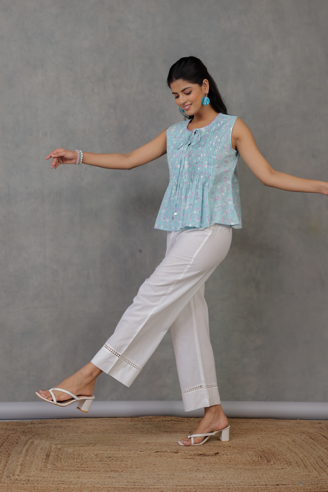 Cutie Patootie Pintuck Top -  Teal Kolam