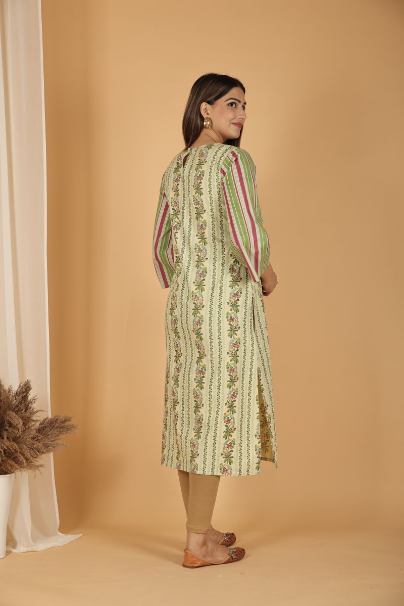TS Chevron Print Kurta with Striped Sleeves