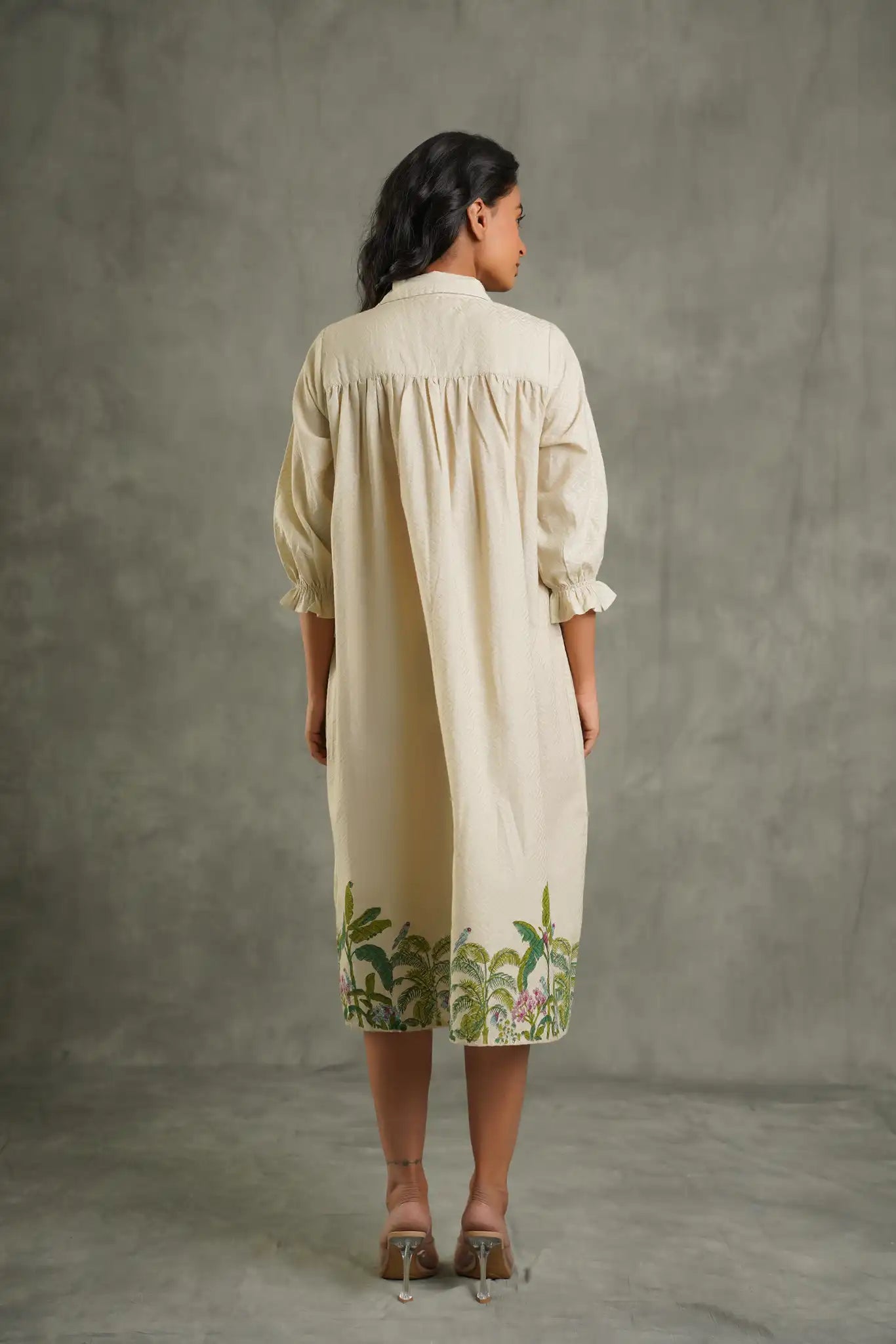 Textured cotton palm print Kurta-Cream