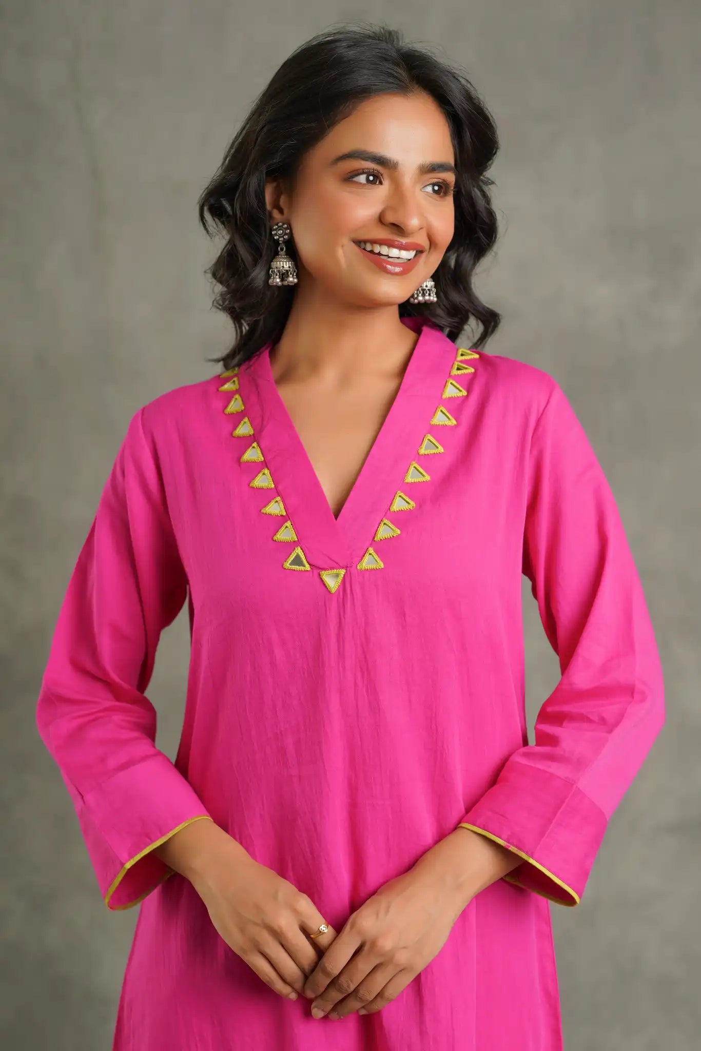 Rani Pink Modal Embroidered Kurta