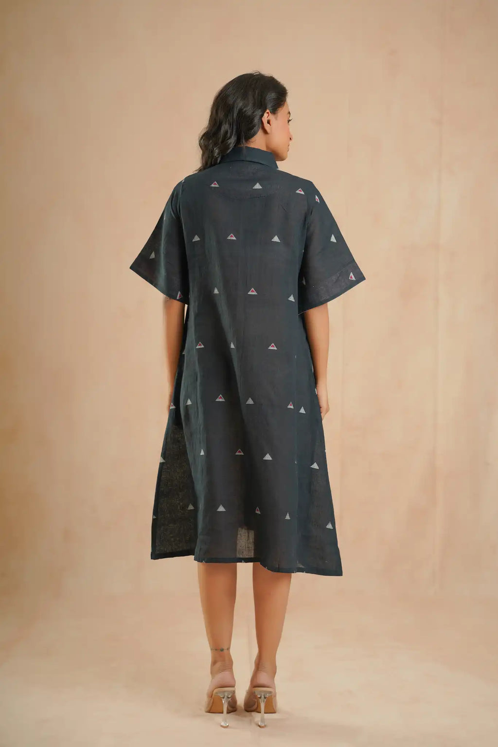 Taffeta Moon Patch Dress-Black