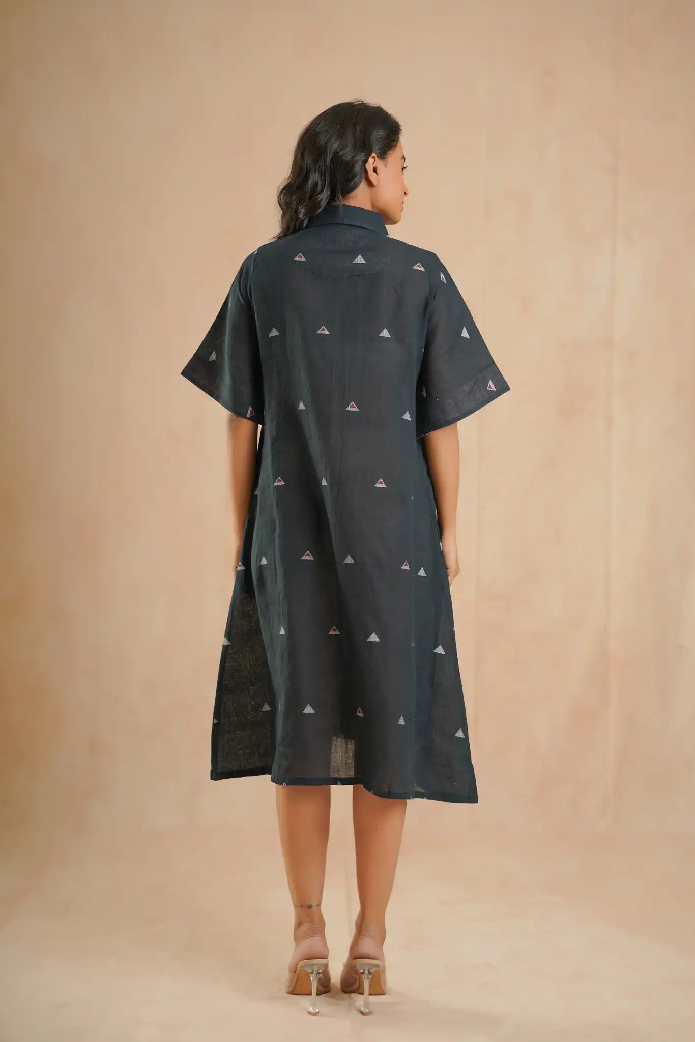 Taffeta Moon Patch Dress-Black