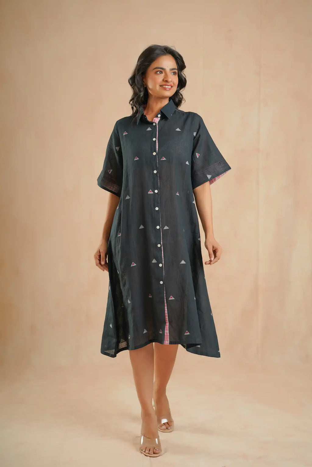 Taffeta Moon Patch Dress-Black