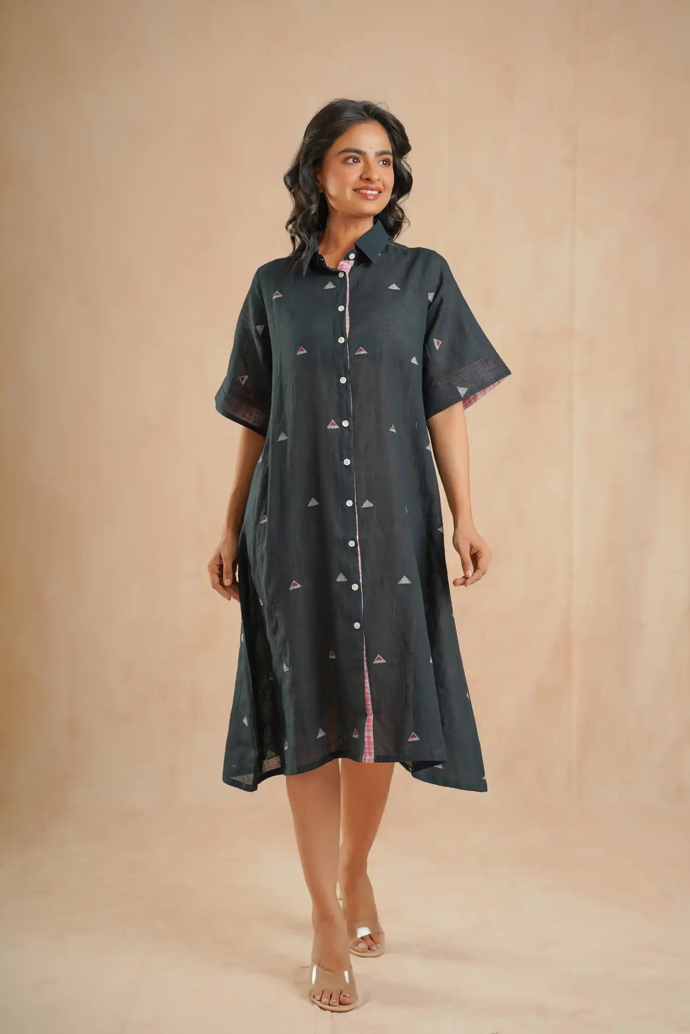 Taffeta Moon Patch Dress-Black