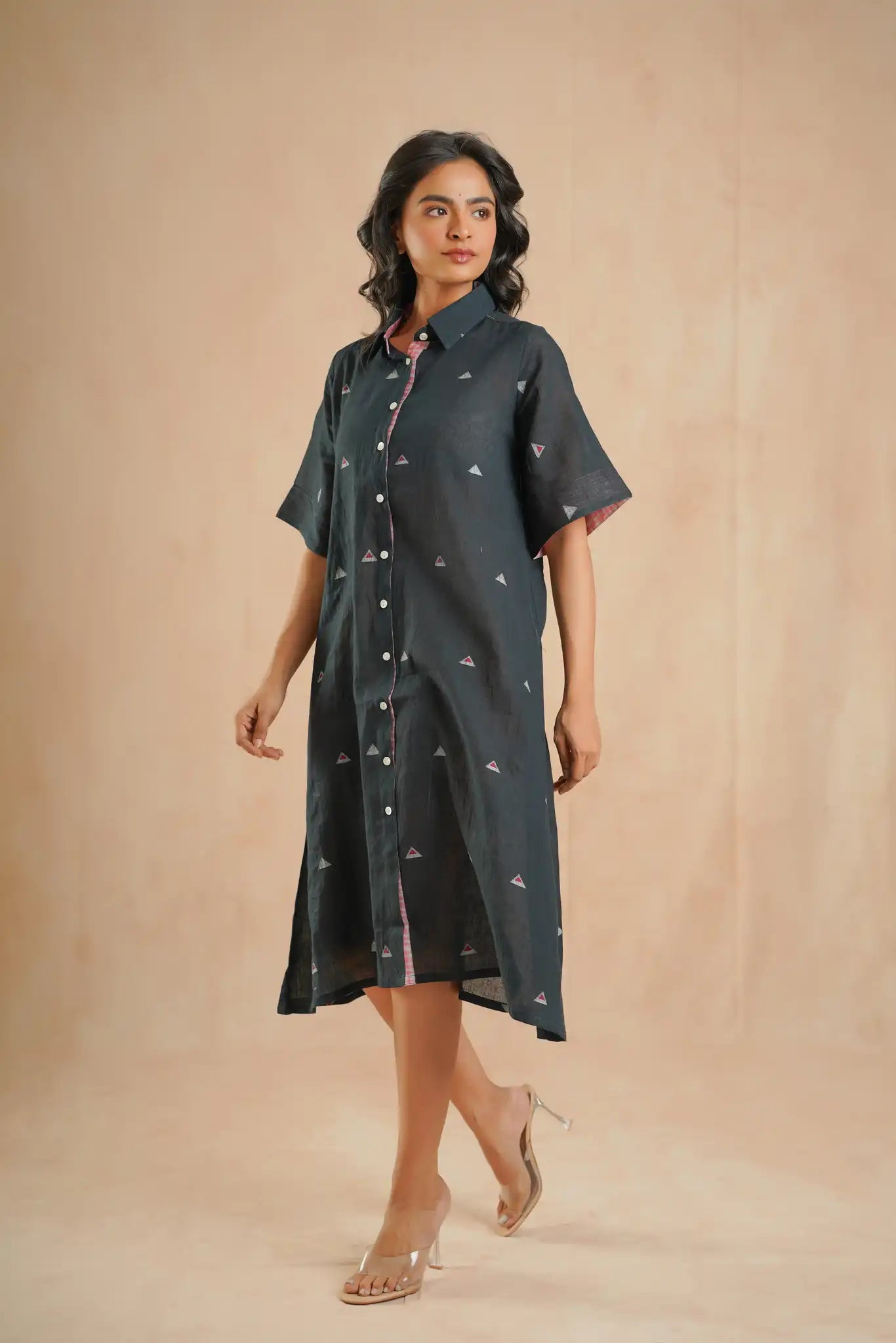 Taffeta Moon Patch Dress-Black