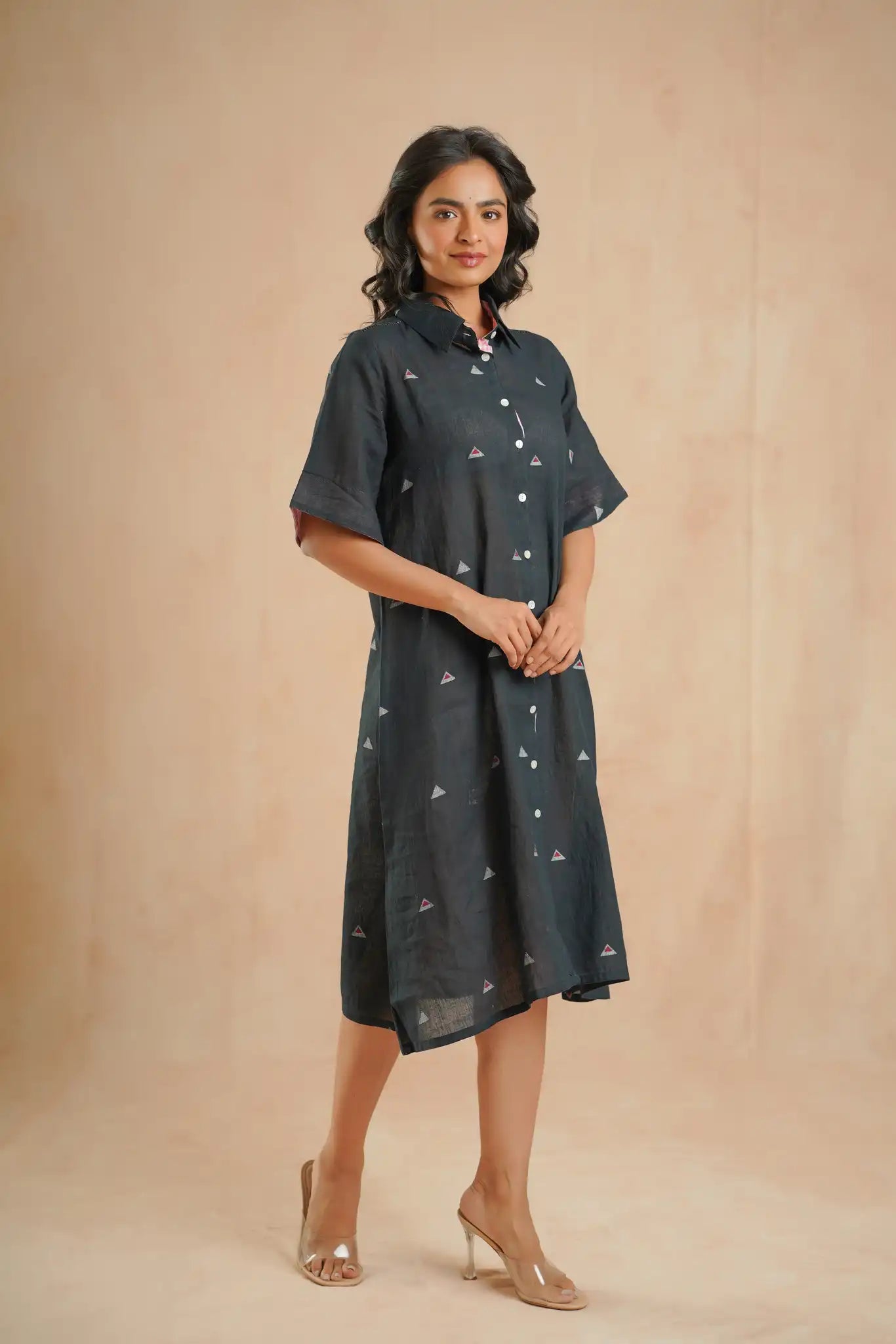 Taffeta Moon Patch Dress-Black