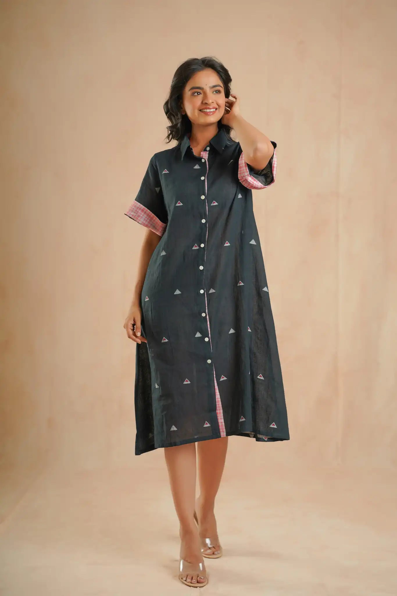 Taffeta Moon Patch Dress-Black