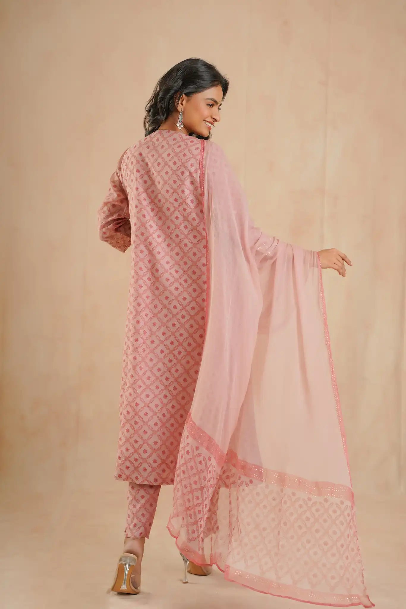 Chanderi Dress with Rogan & Pitan work-Peach