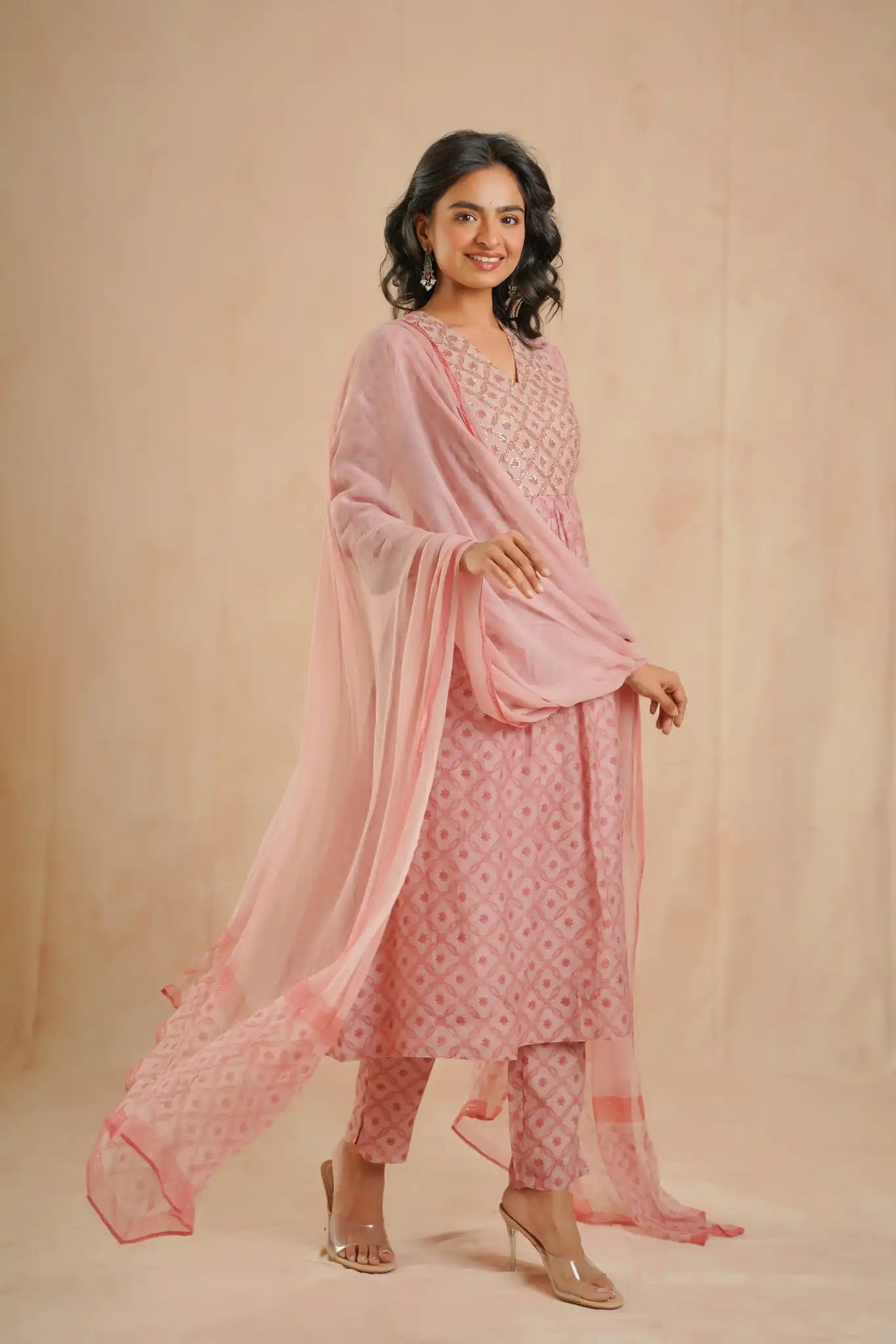 Chanderi Dress with Rogan & Pitan work-Peach