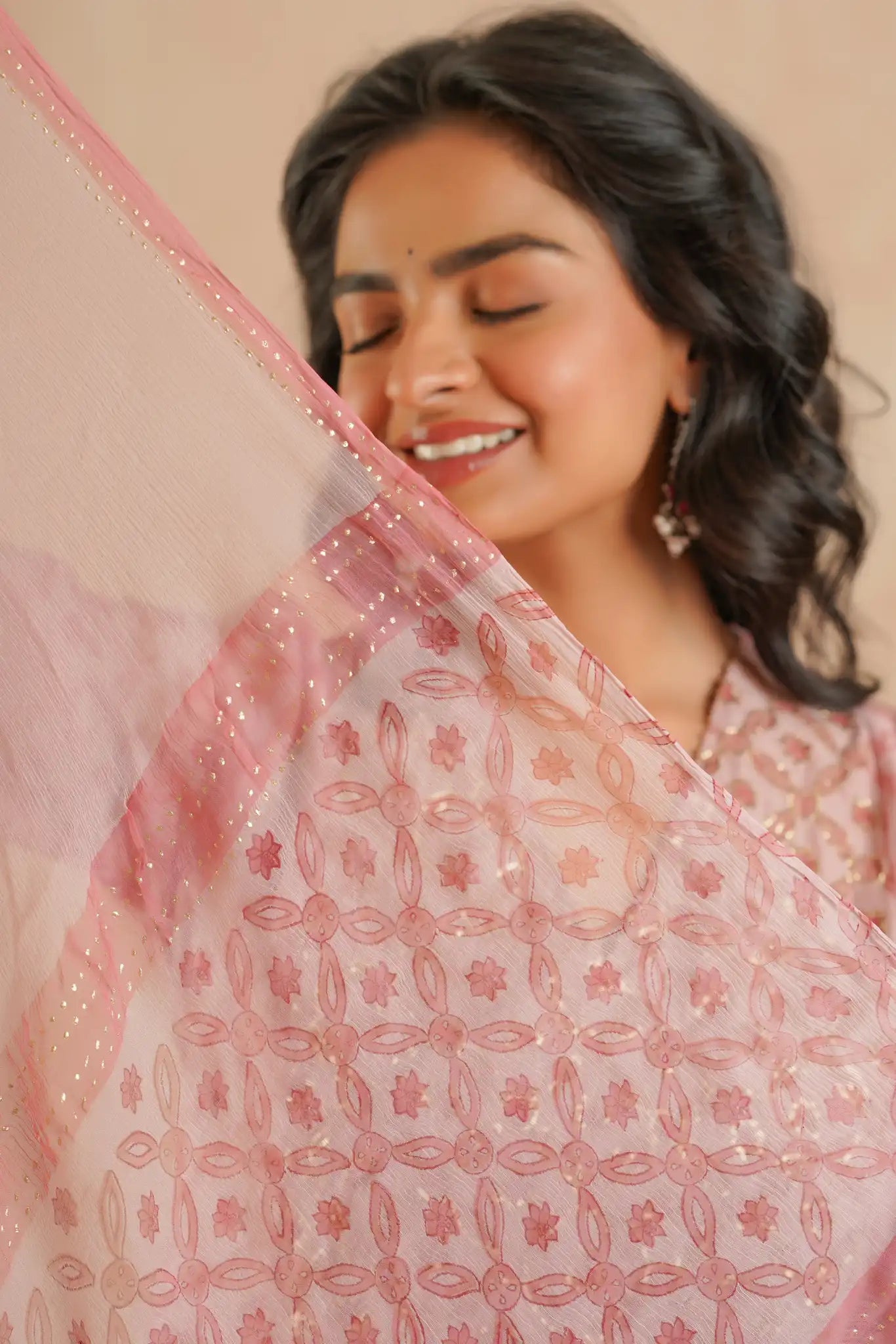 Chanderi Dress with Rogan & Pitan work-Peach