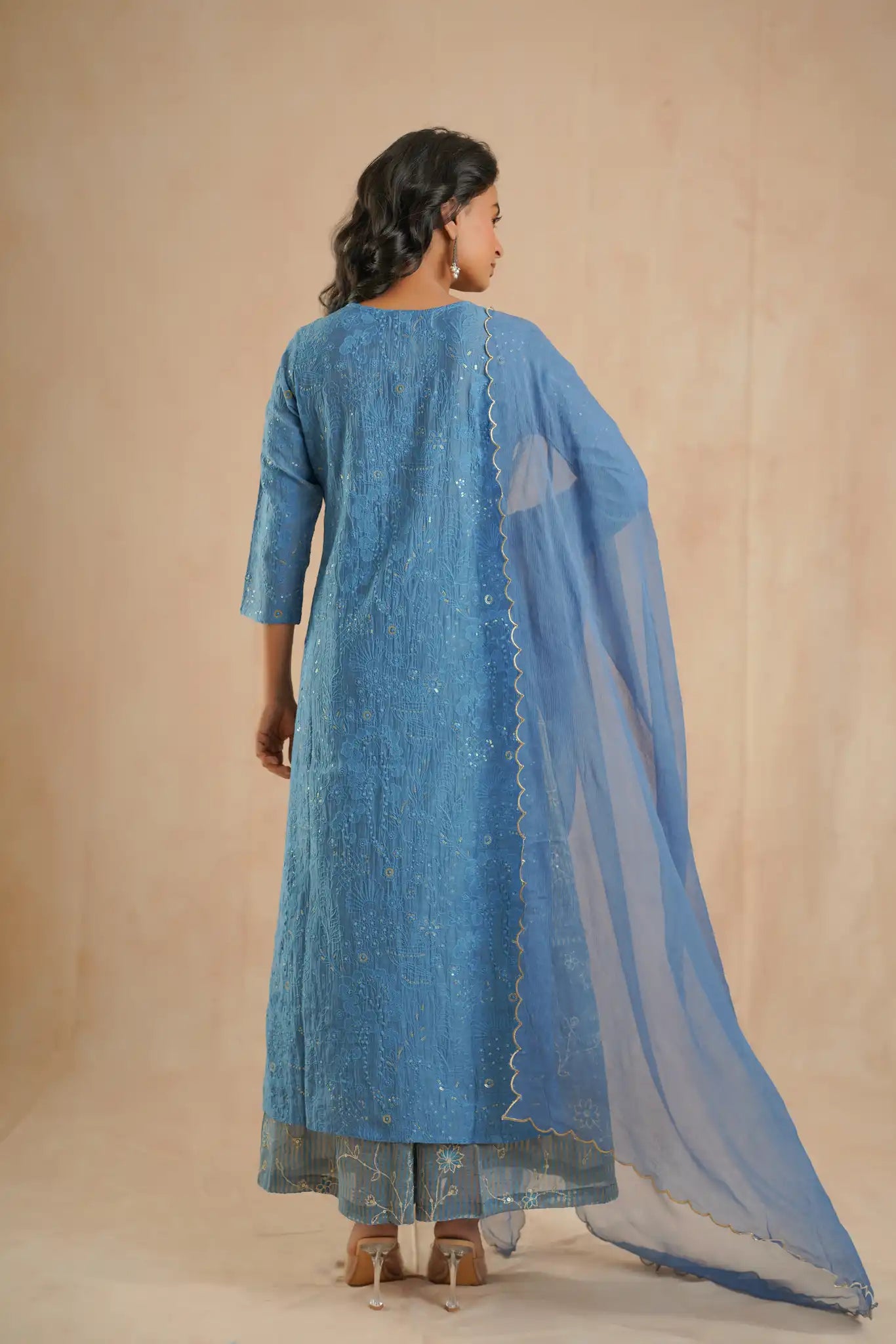 Self embroidered - Indigo - 3 pcs set