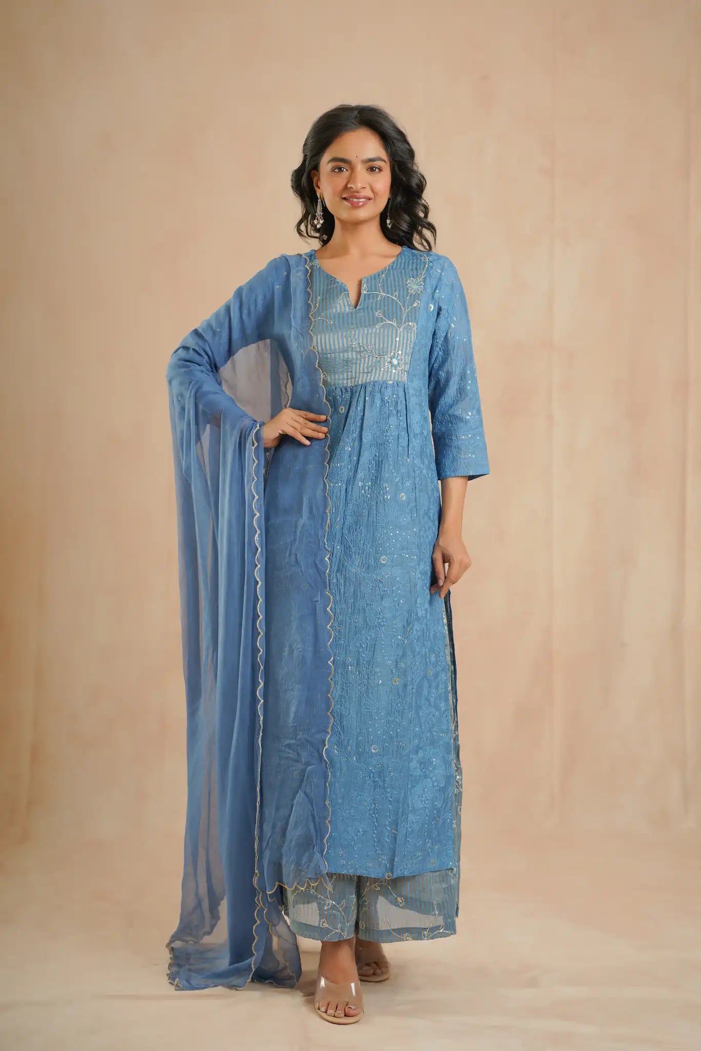 Self embroidered - Indigo - 3 pcs set