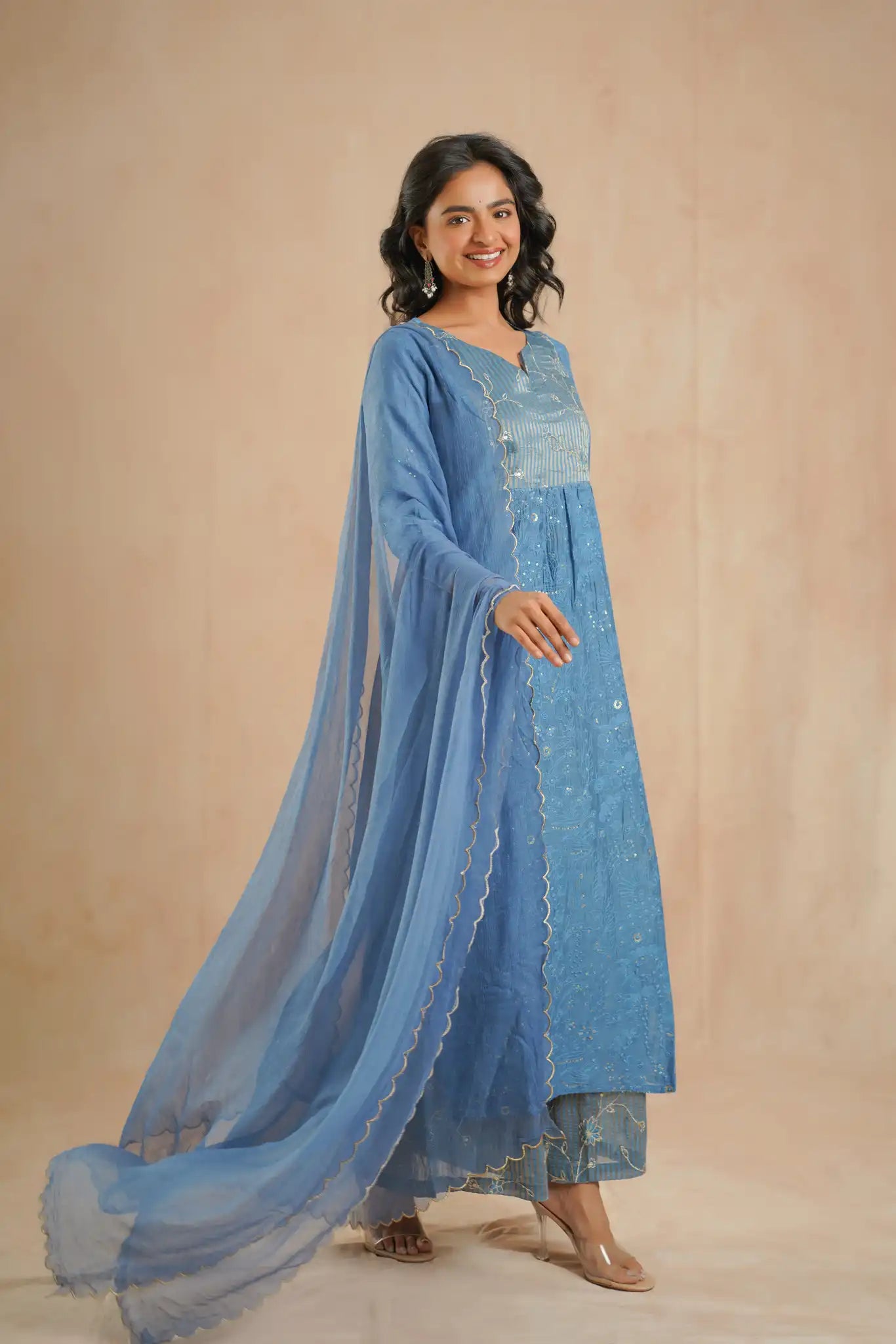 Self embroidered - Indigo - 3 pcs set