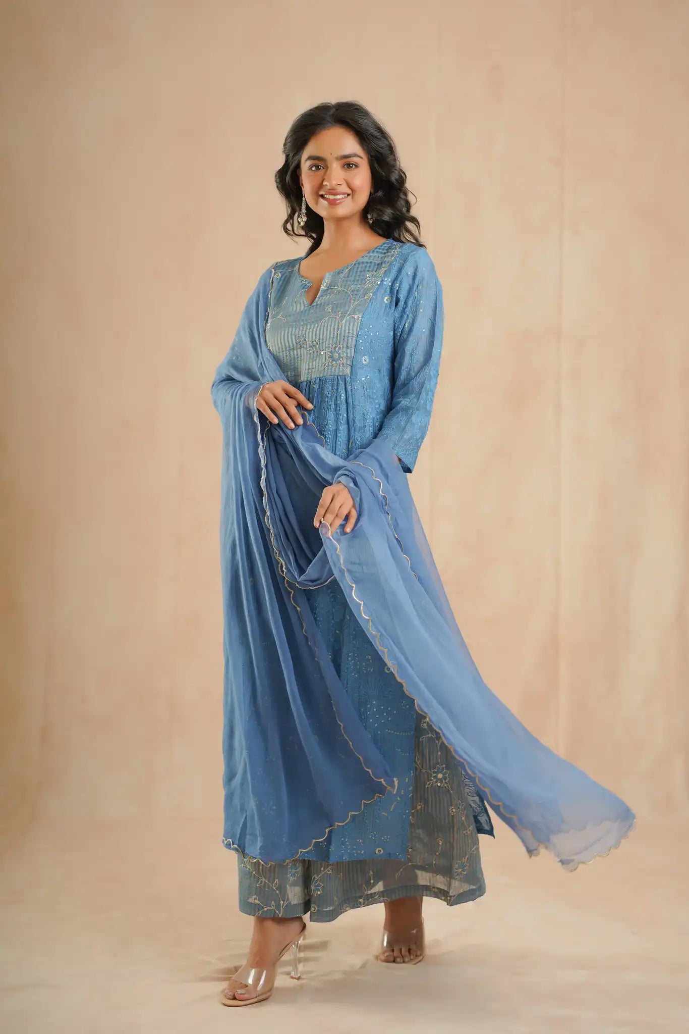 Self embroidered - Indigo - 3 pcs set