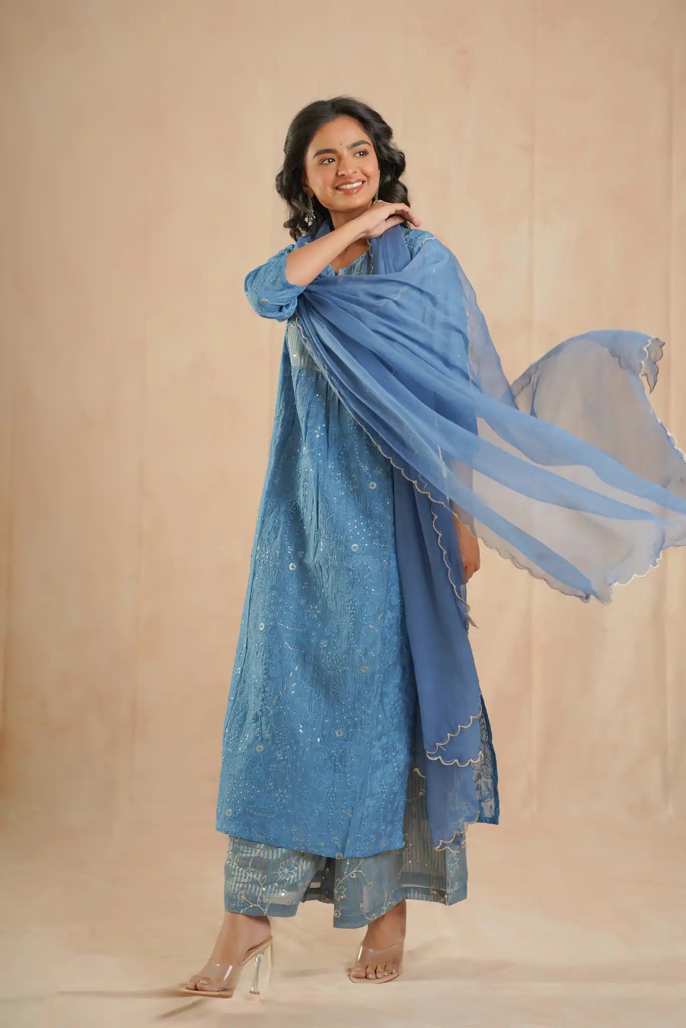 Self embroidered - Indigo - 3 pcs set
