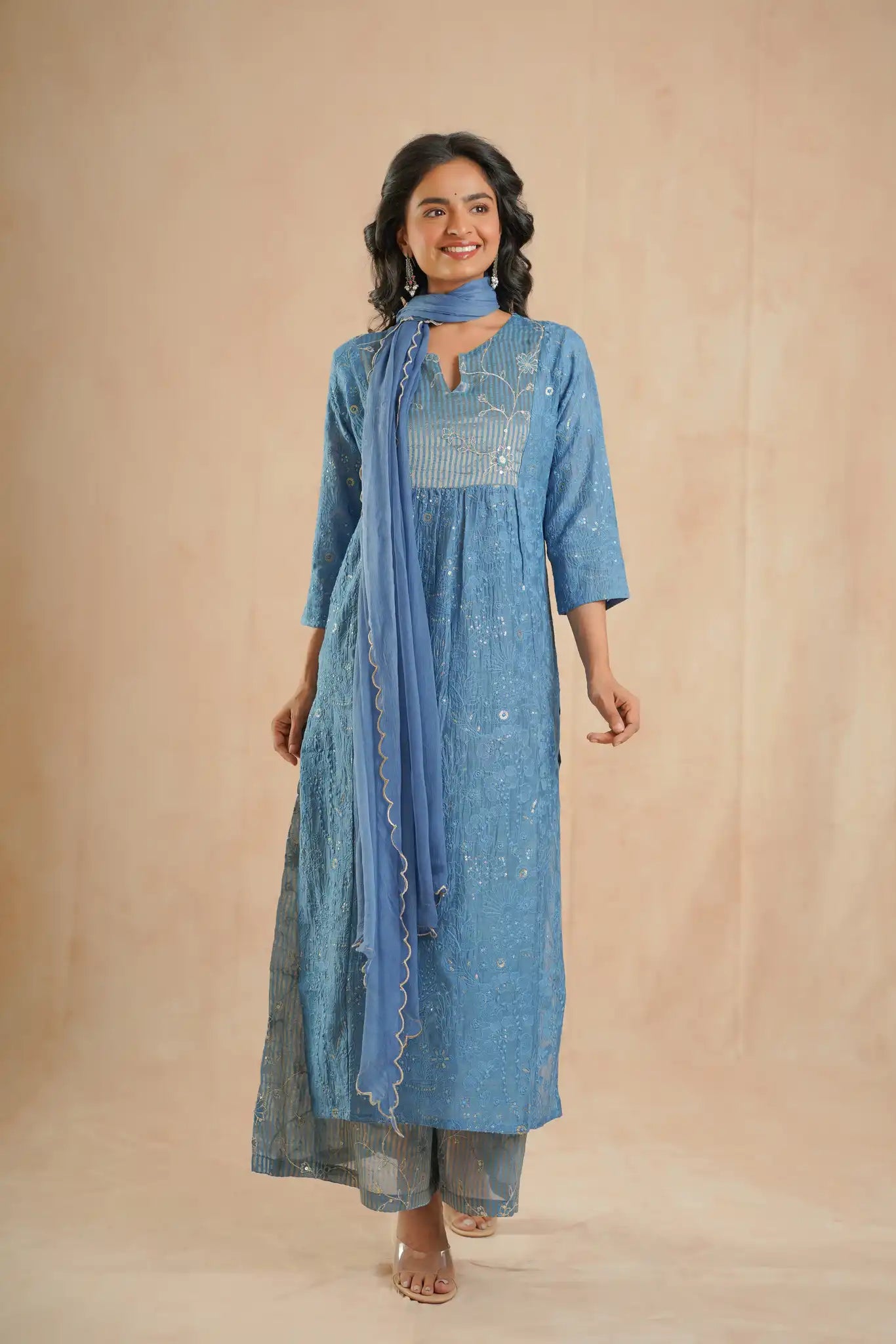 Self embroidered - Indigo - 3 pcs set
