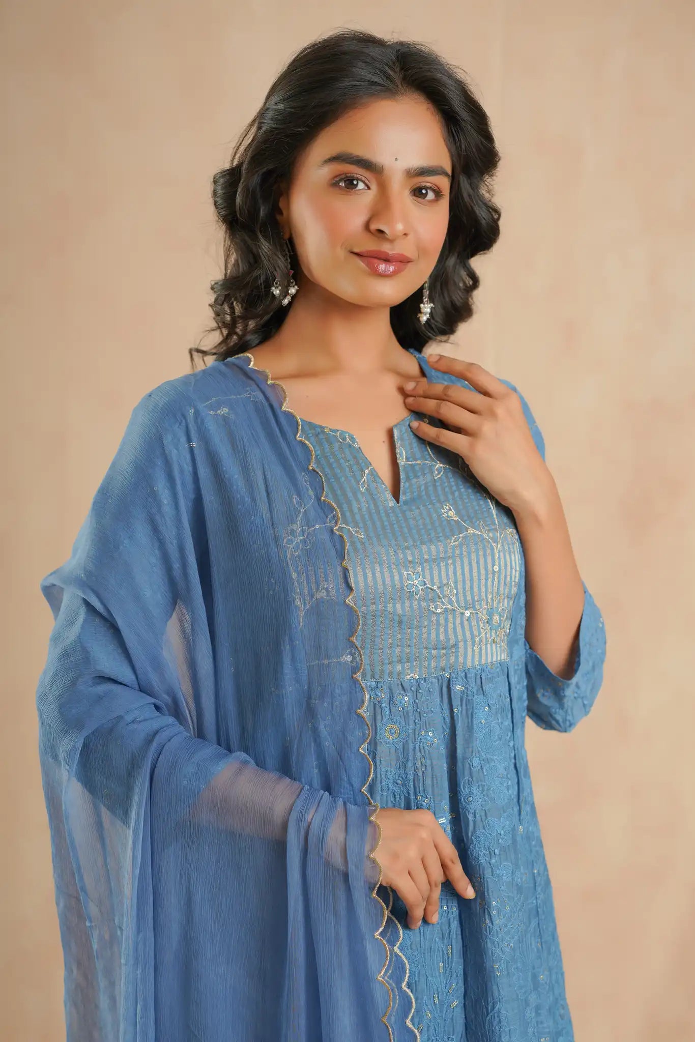 Self embroidered - Indigo - 3 pcs set