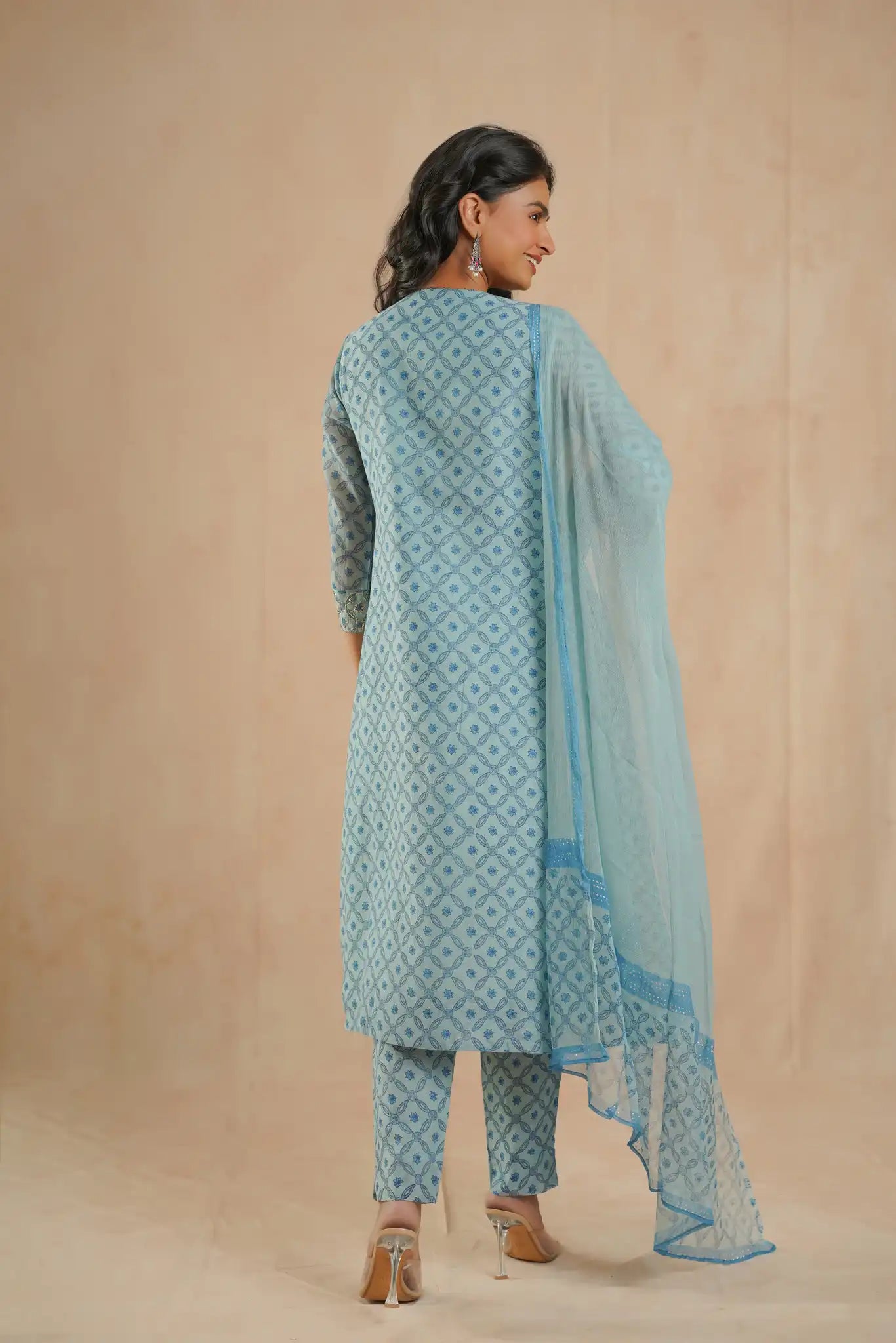 Chanderi Dress with Rogan & Pitan work - Teal Blue