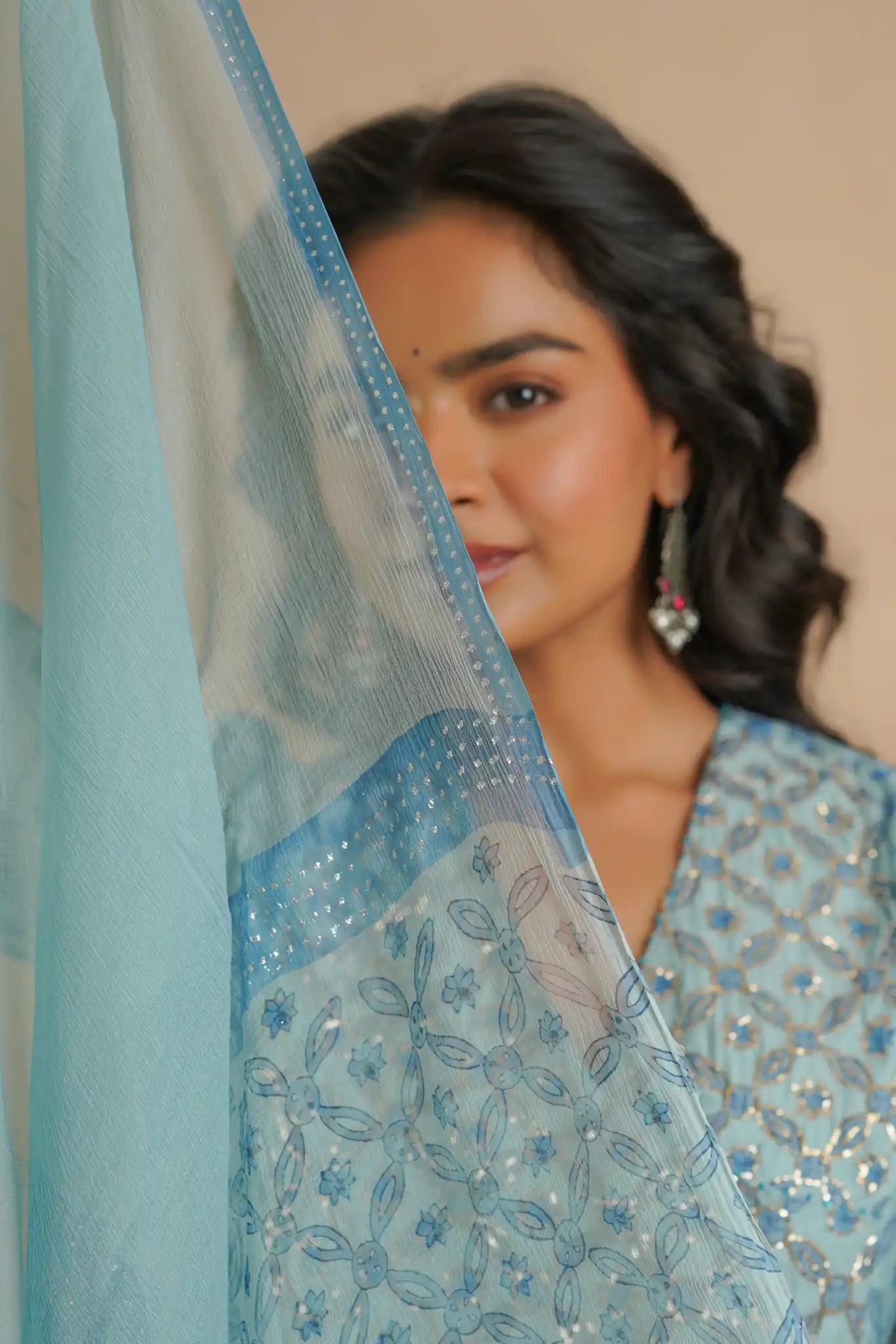 Chanderi Dress with Rogan & Pitan work - Teal Blue