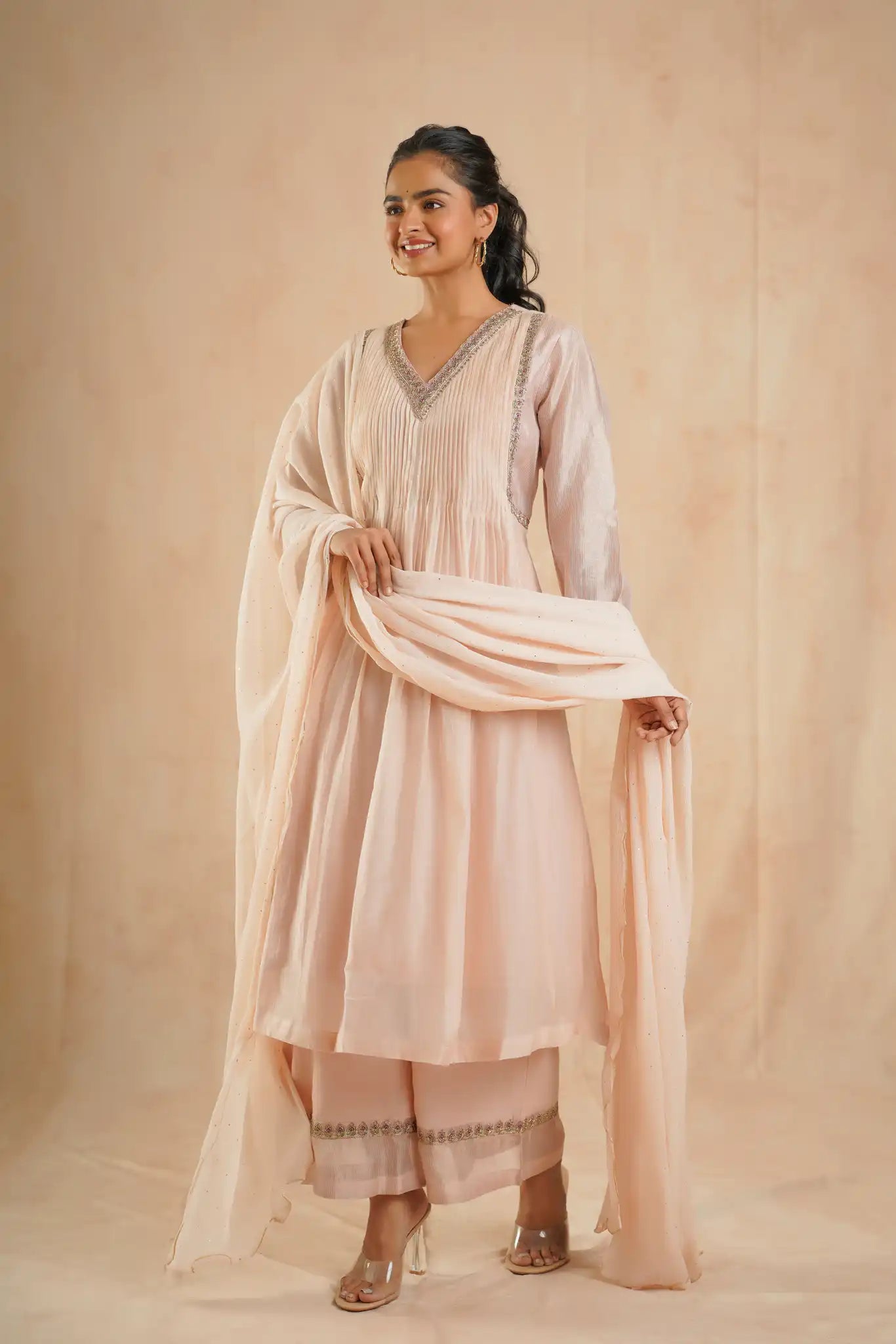 Pink Vintage Kurta Set with Dabka Pitan Work