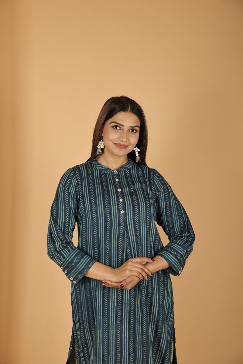 Satin Cotton Natural Dye Kurta - Green