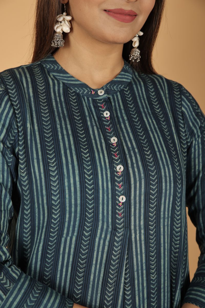 Satin Cotton Natural Dye Kurta - Green
