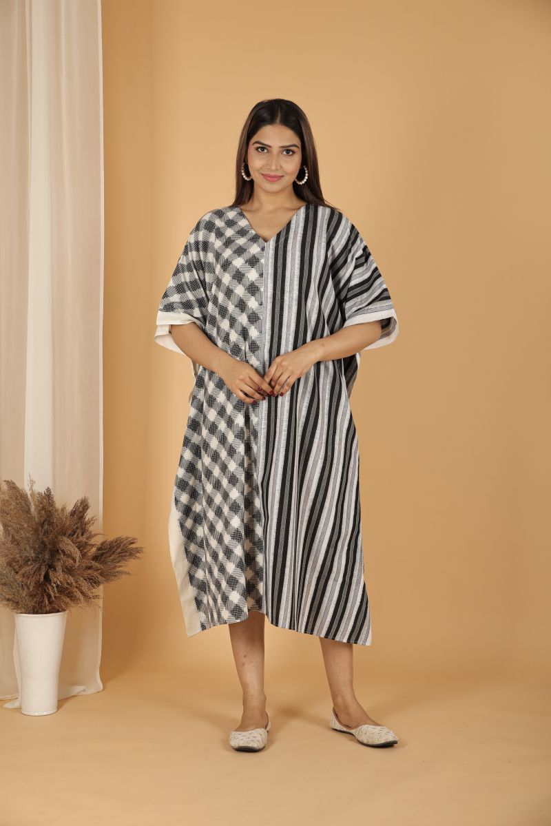Double Ikat Cotton Kaftan - Black
