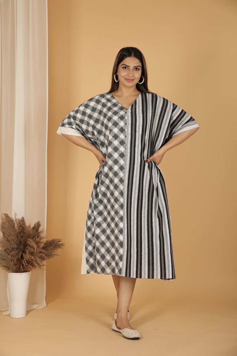 Double Ikat Cotton Kaftan - Black