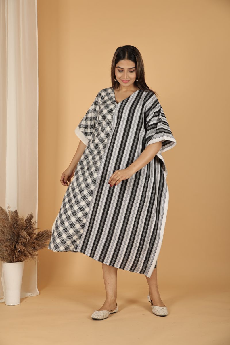 Double Ikat Cotton Kaftan - Black