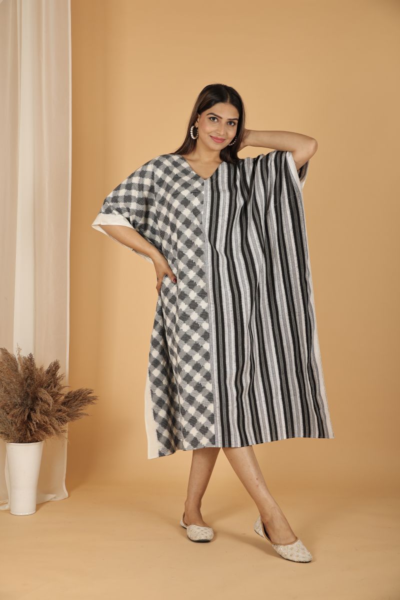 Double Ikat Cotton Kaftan - Black