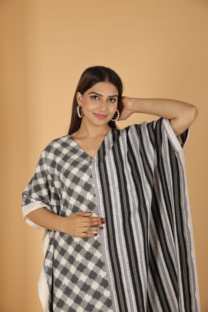 Double Ikat Cotton Kaftan - Black